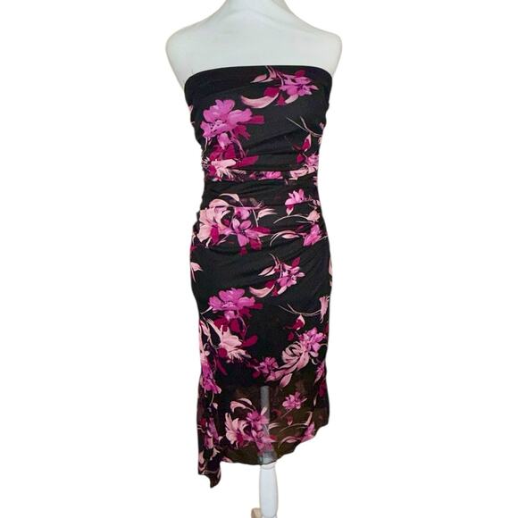 Vintage Y2K My Michelle Strapless Asymmetrical Dress L Whimsigoth Floral Midi - Picture 8 of 13
